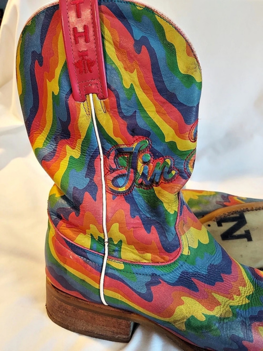 Tin Haul "Neon Melt" Psychedelic Rainbow Leather Cowboy Boots - Size 8.5 - Picture 9 of 15